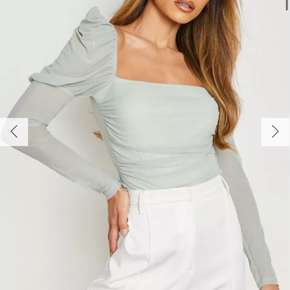 Boohoo Sheer Sage Bodysuit
